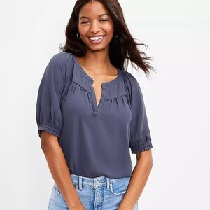 LOFT | Split Neck Mixed Media Top